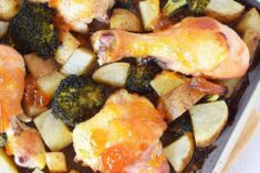 Peach chicken sheet pan dinner recipe