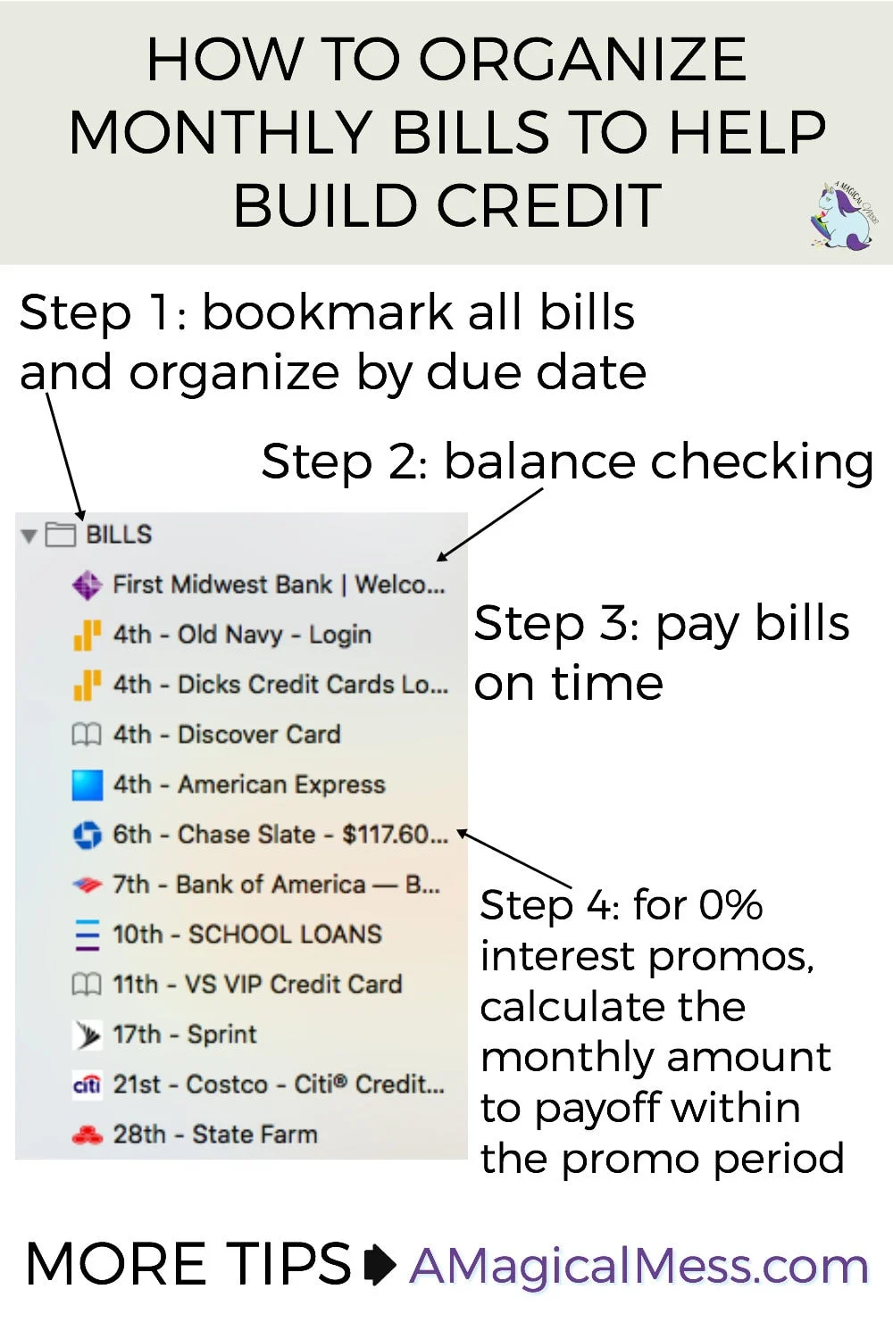 Screenshot of bookmarks to pay bills online.