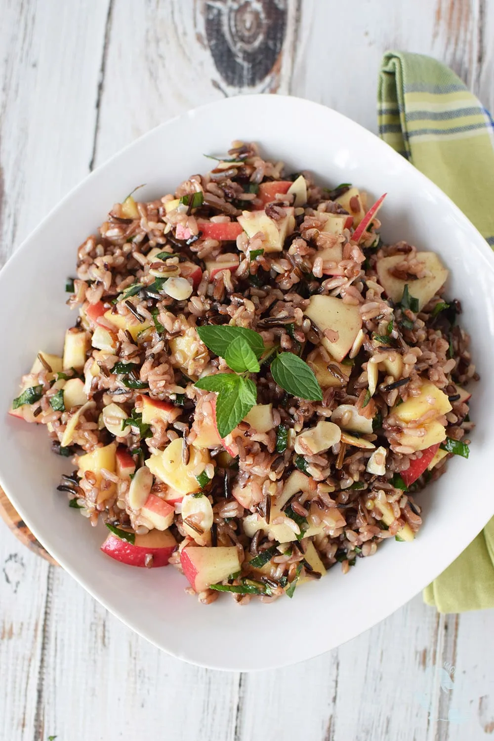 Wild rice salad with apples, honey, and mint