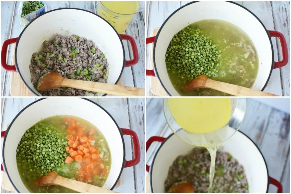 Split pea soup in process steps