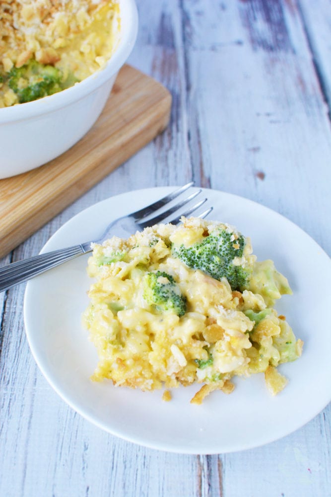 Broccoli Rice Casserole with Ritz Cracker Topping | Cheesy!