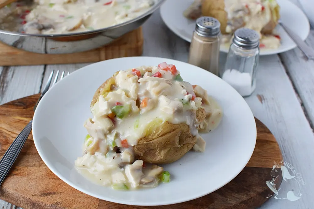 Turkey a la king on a baked potato.