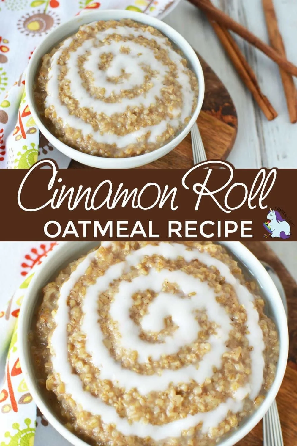 Bowls of cinnamon roll oat meal sitting on a table