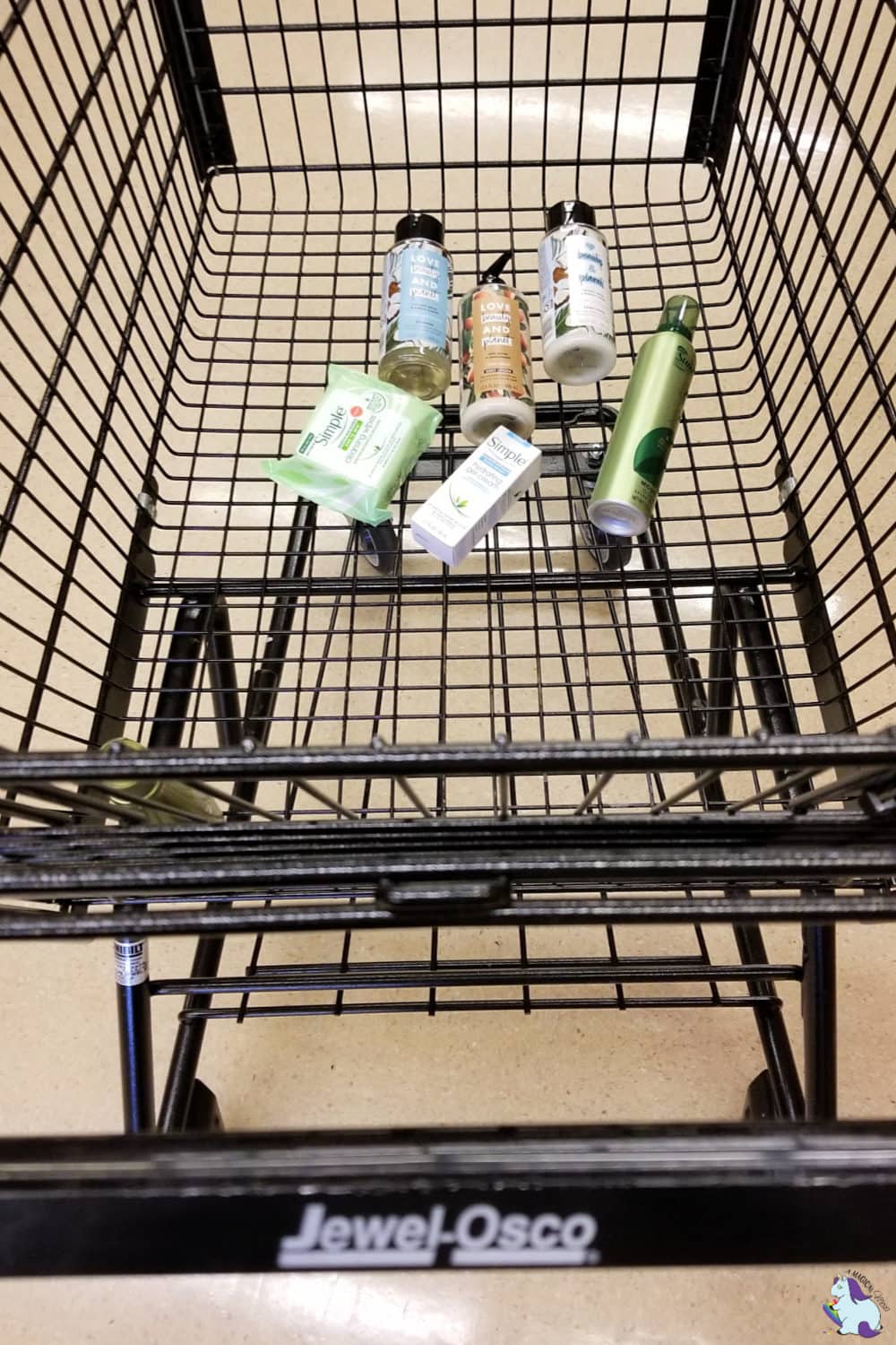 Beauty products in a shopping cart. 