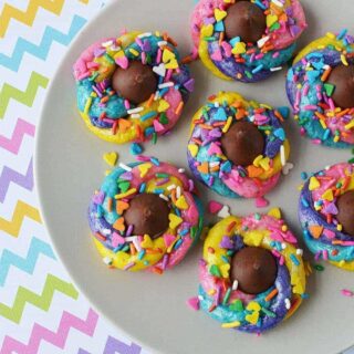 Rainbow swirl cookies with a chocolate kiss