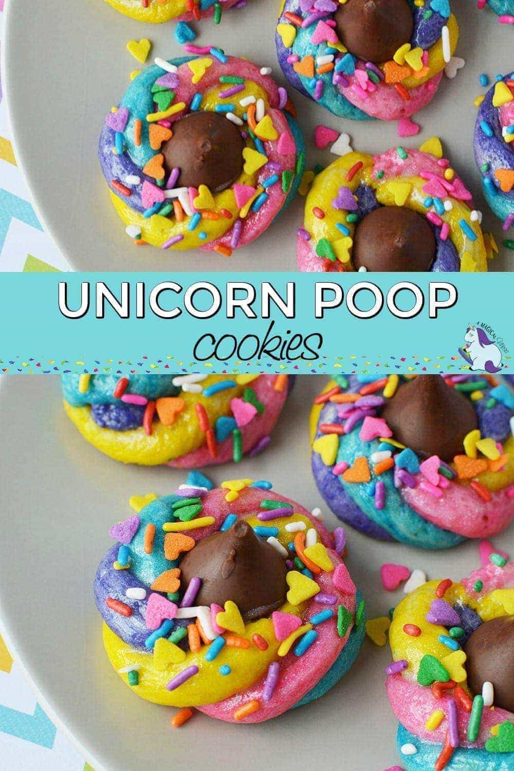 Unicorn poop cookies on a plate collage 