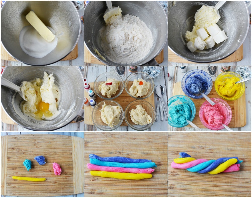 Pictures of steps to make the dough for cookies.