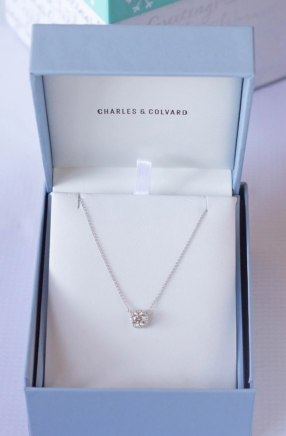 Charles & Colvard Signature Halo Moissanite Necklace 0.91CTW in 14K White Gold
