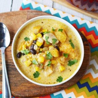 chicken corn chowder topped with fresh cilantro