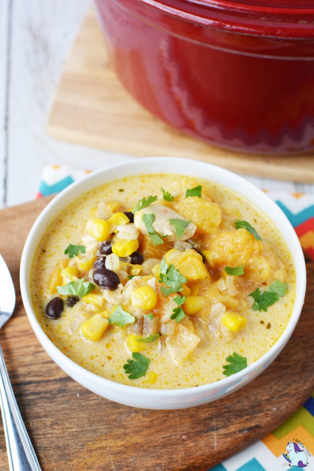 Chicken Corn Chowder with butternut squash and black beans