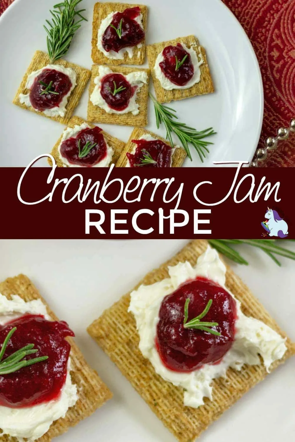 Bowl of cranberry jam and box of Triscuits on a table