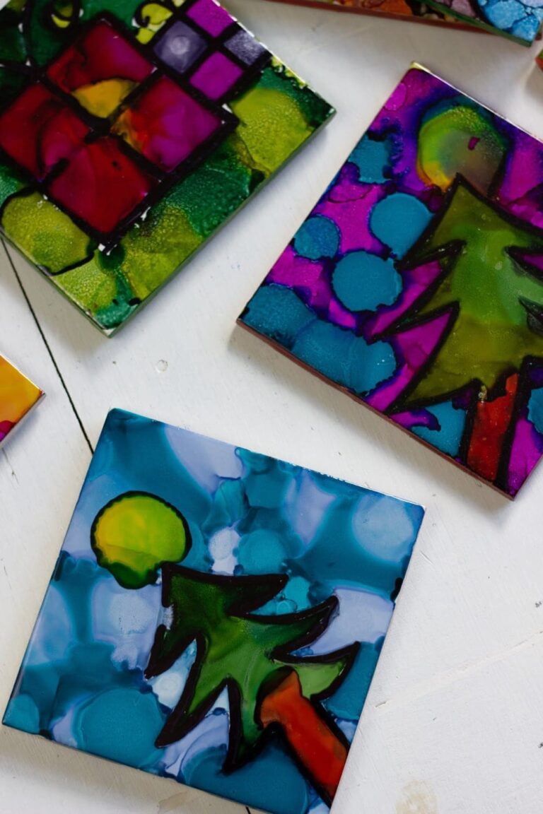 Alcohol Ink art on tiles