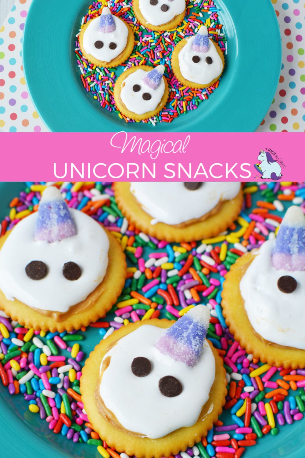 Magical Unicorn Snacks on a bed of sprinkles