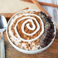 Smoothie bowl with yogurt swirl to look like a cinnamon roll.