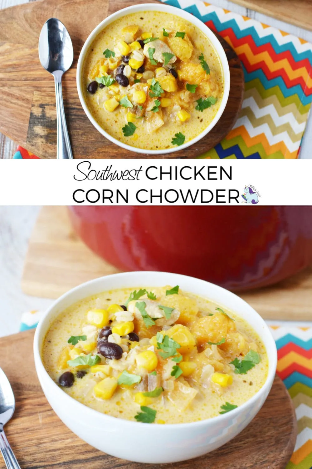 Southwest Chicken Corn Chowder with black beans and cilantro