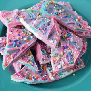 Unicorn bark on blue plate