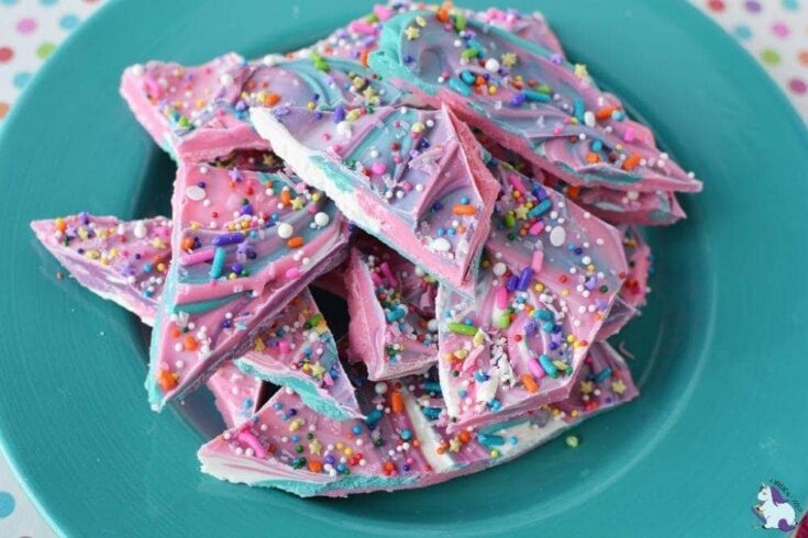 Unicorn bark on blue plate