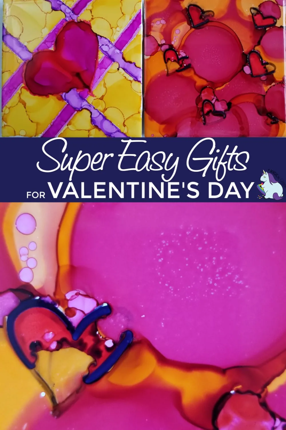 Alcohol Ink Ceramic Tiles with a Valentine's Day Resist