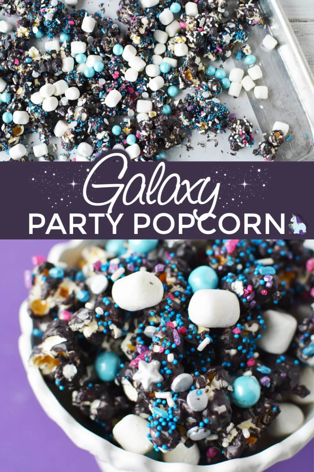 Galaxy Party Popcorn on purple background