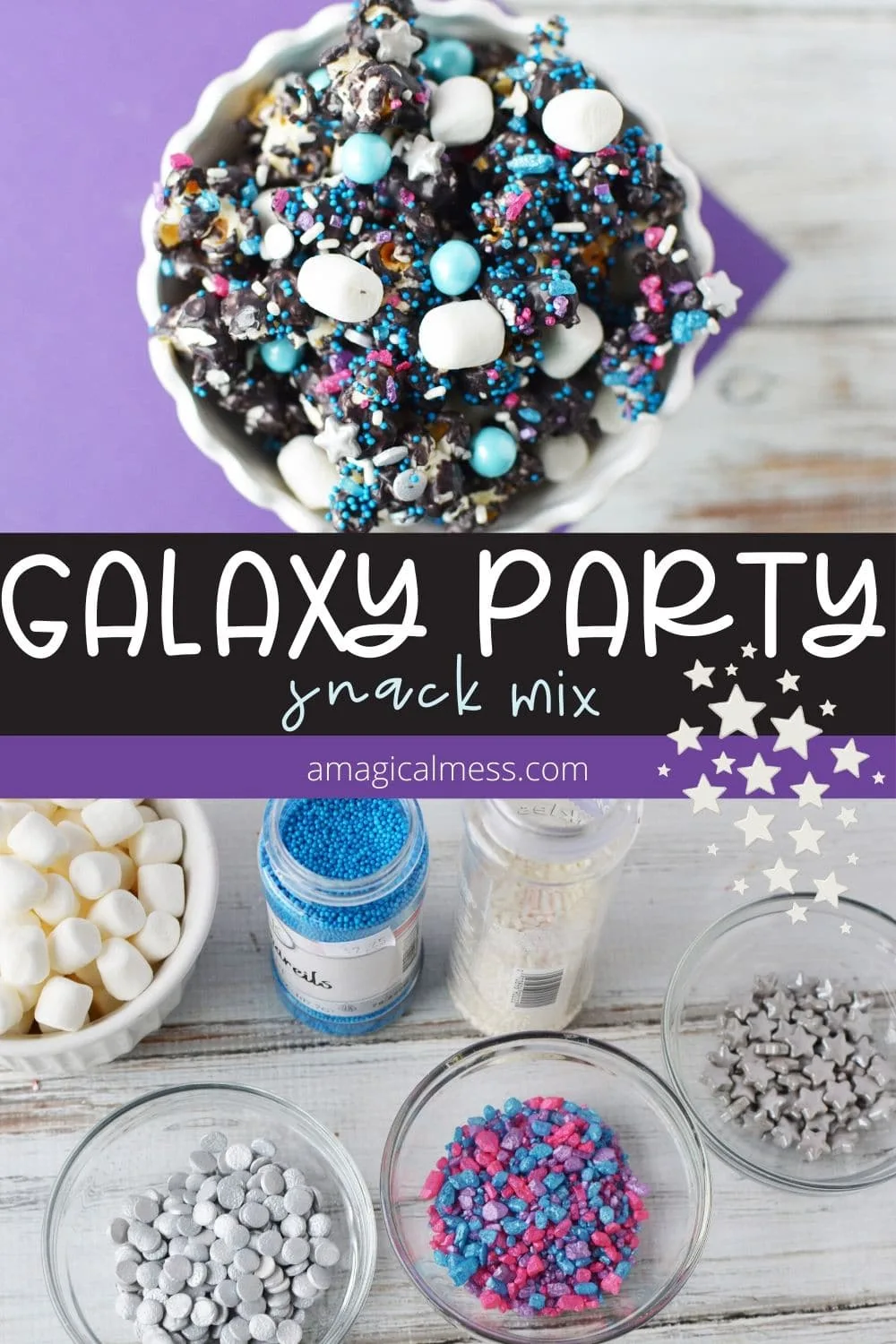Snack mix and marshmallows for a galaxy party