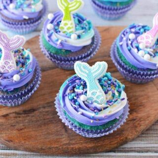 Mermaid cupcakes on a serving board