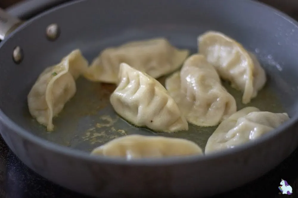 potstickers in pan