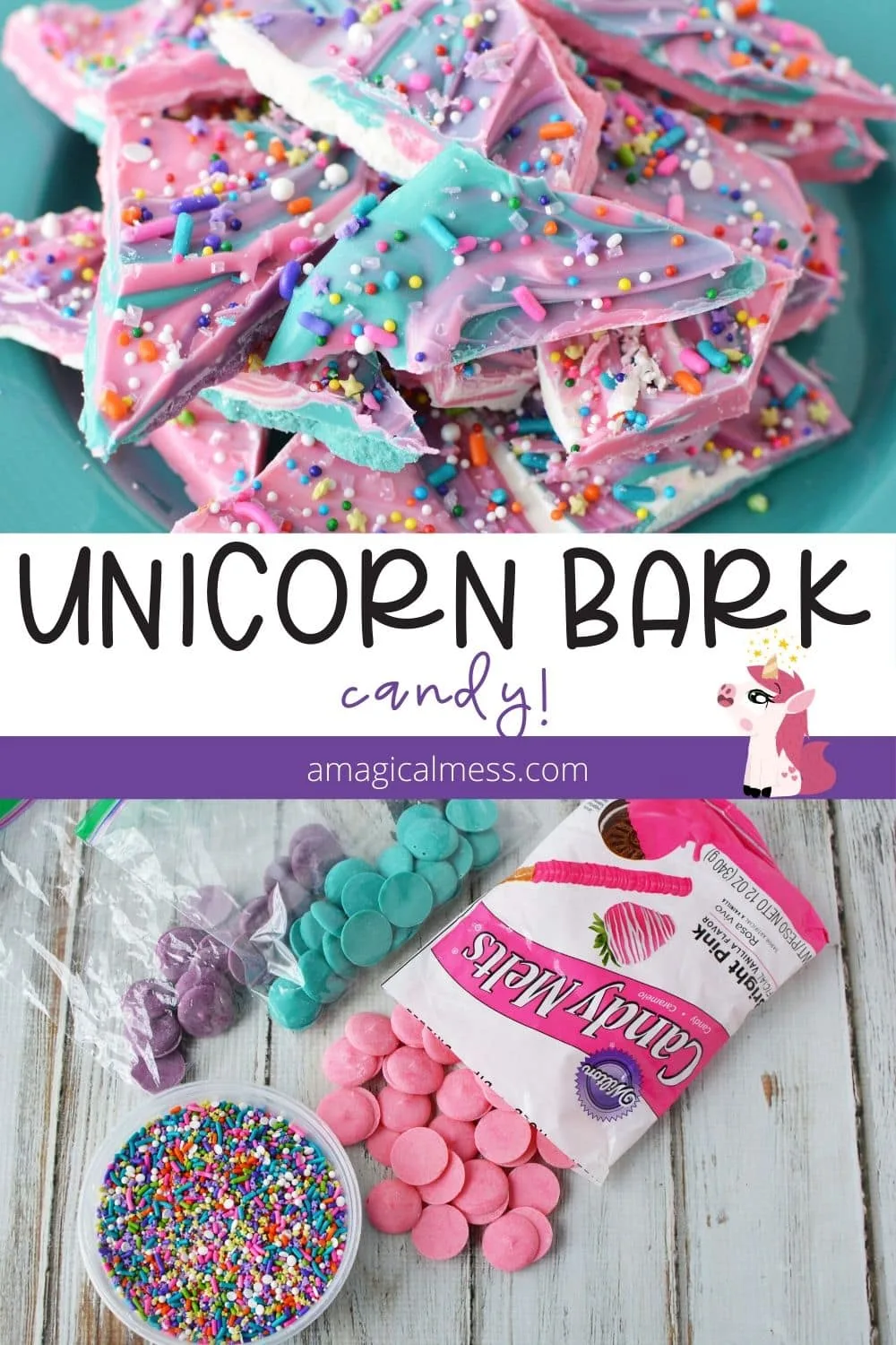 Colorful bark candy for a unicorn party