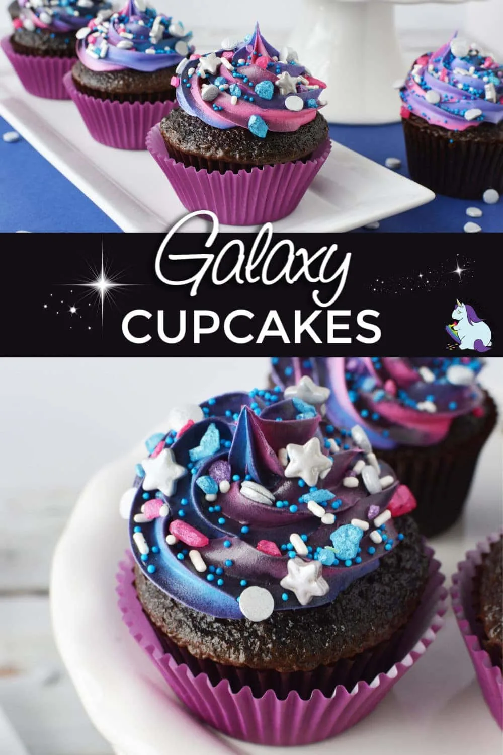 Galaxy cupcakes with sprinkles.