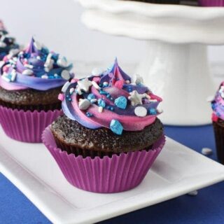 pretty purple and blue frosted chocolate cupcakes