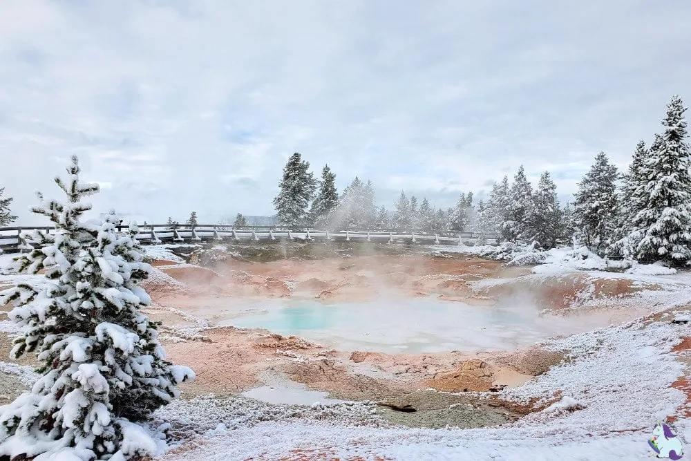 Orange and blue hot spring in Yellowstone National Park.