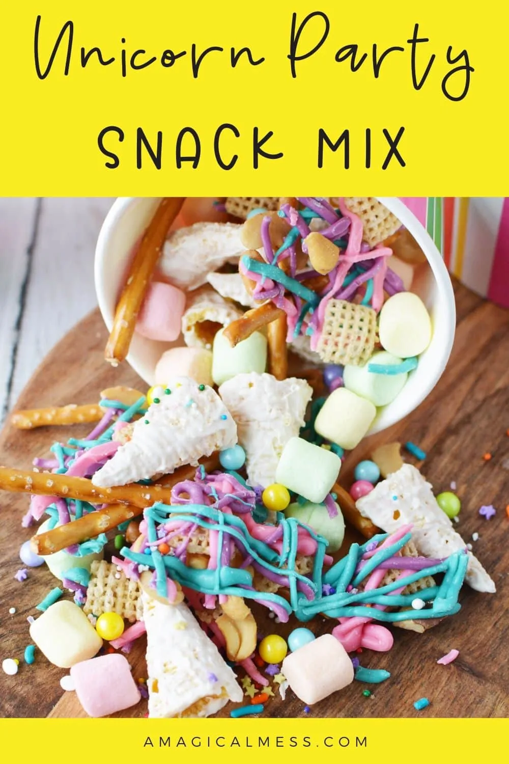 Unicorn party mix on a board