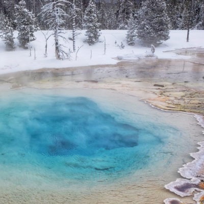 blue hot spring in Yellowstone National Park