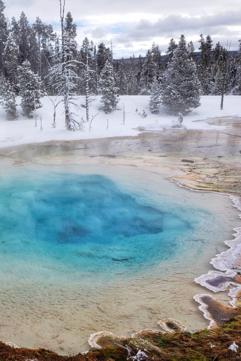 blue hot spring in Yellowstone National Park