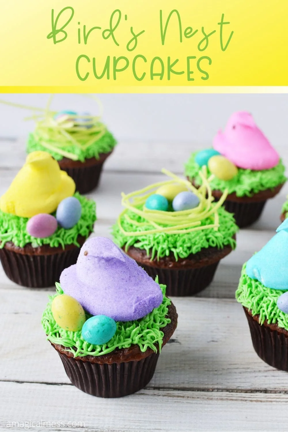Peeps and eggs on nest cupcakes