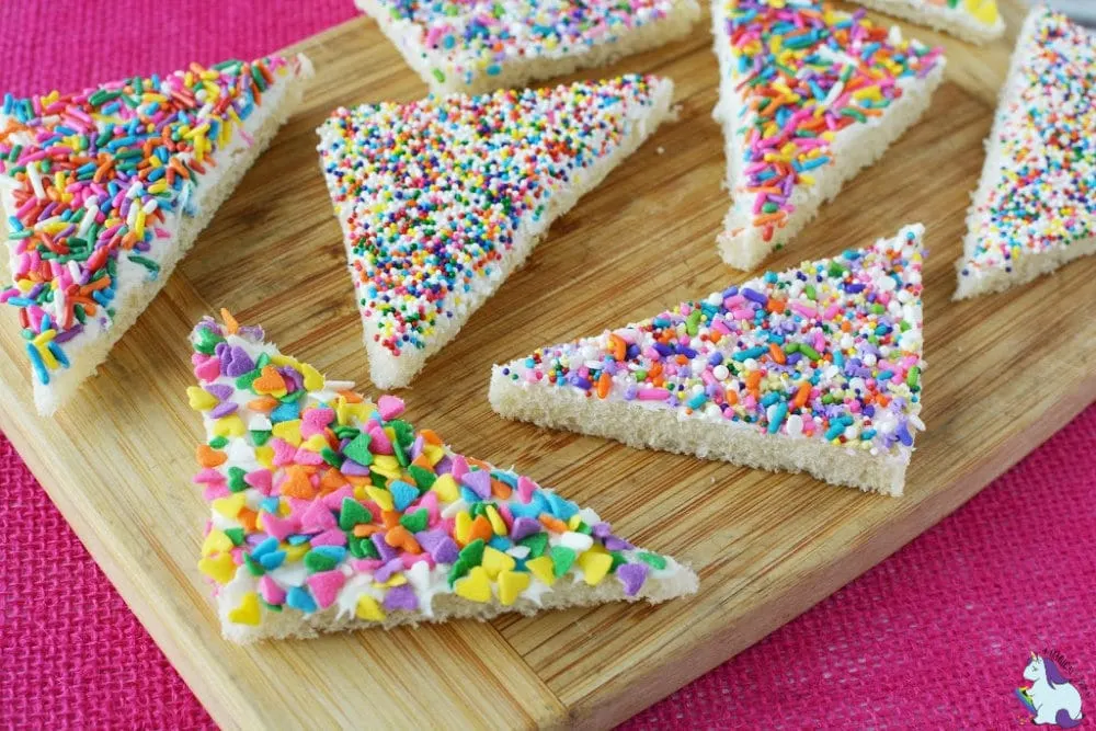Fairy bread with different sprinkles.
