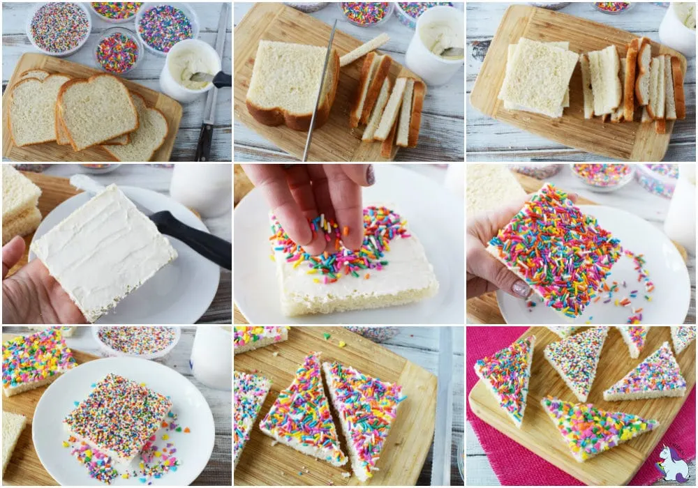 Fairy bread recipe steps.