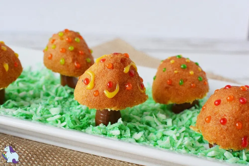 Decorated donut holes to look like magic mushrooms.