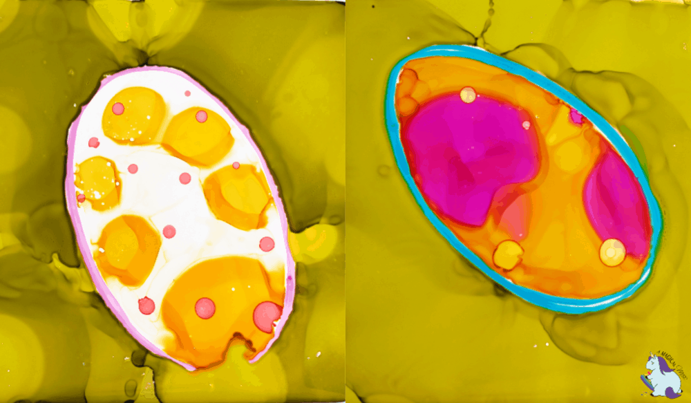Alcohol ink tiles with Easter Eggs