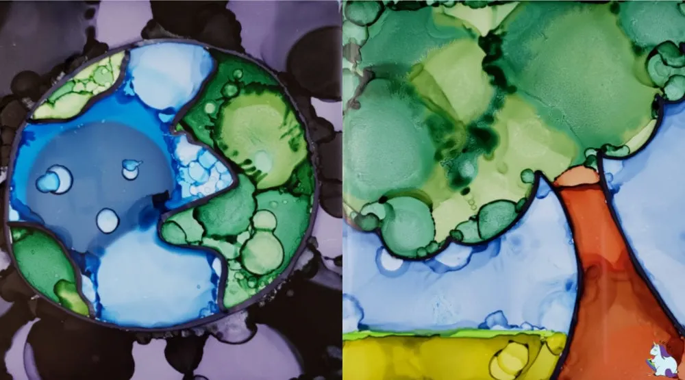 Earth Day Craft - abstract alcohol ink art on tile