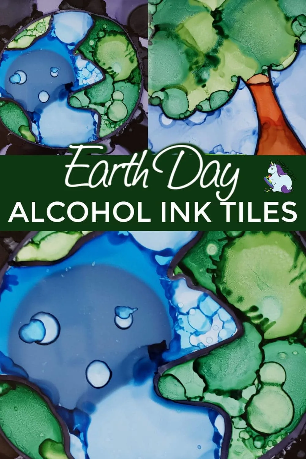 Earth Day craft ideas - Alcohol ink on tiles