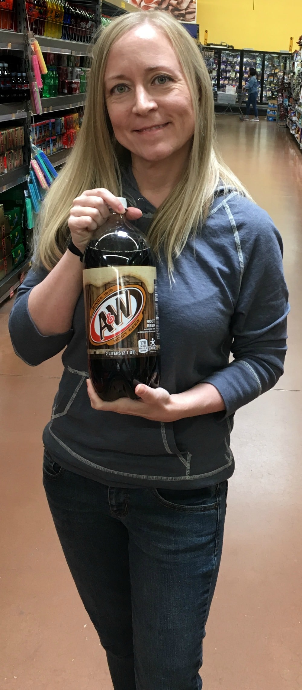 Jen Soltys buying A&W Root Beer from Walmart