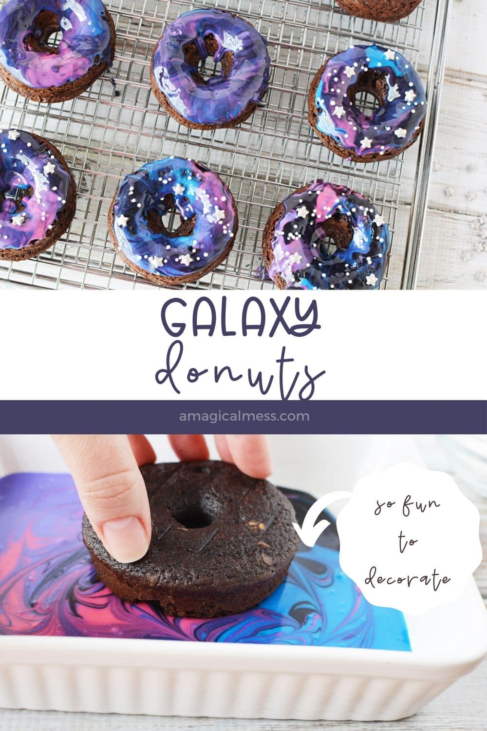 galaxy donuts on a cooling rack