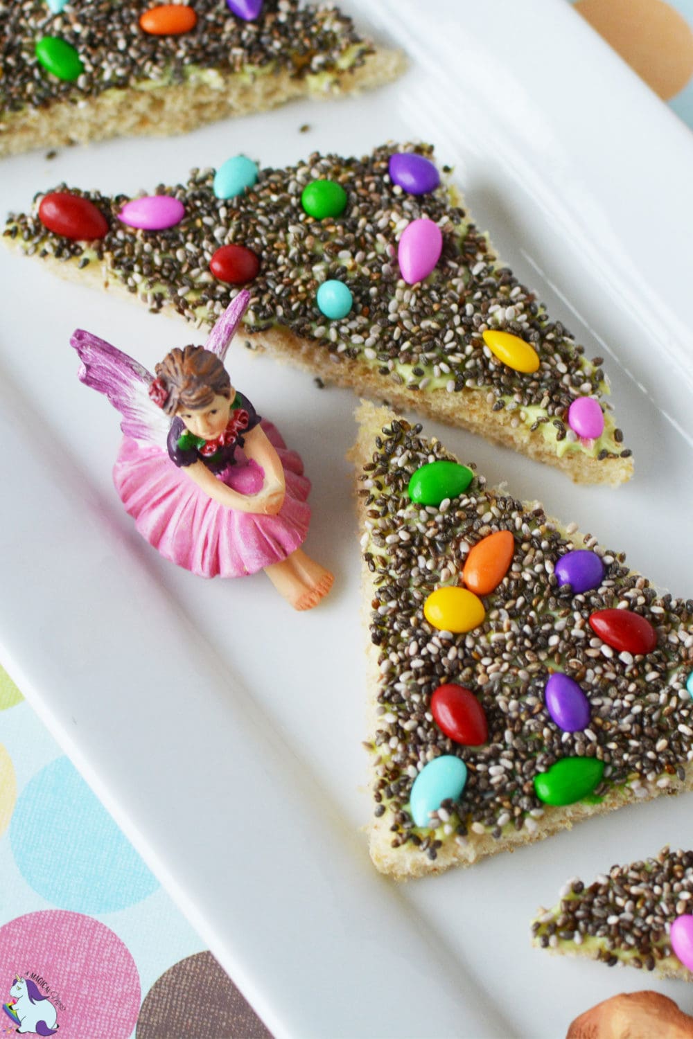 Fairy bread that uses chia seeds and chocolate-covered sunflower seeds. 