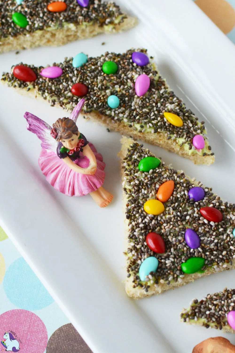 Fairy bread that uses chia seeds and chocolate-covered sunflower seeds. 