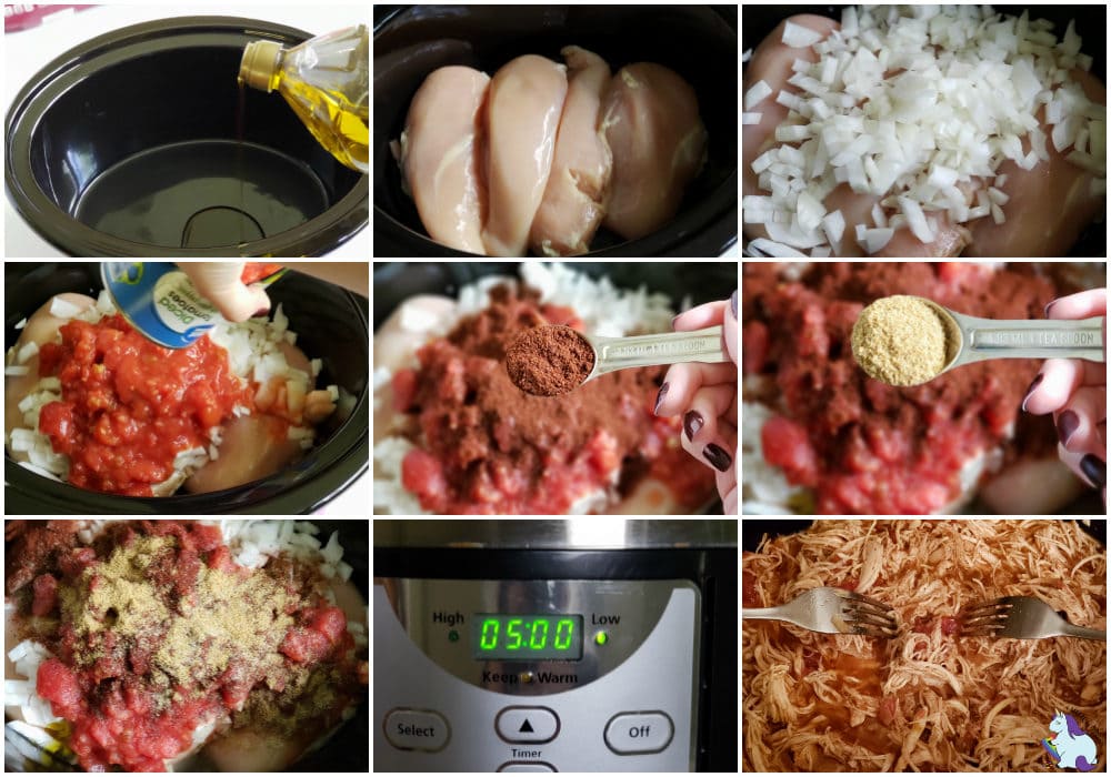 Steps to make shredded chicken in a crockpot. 