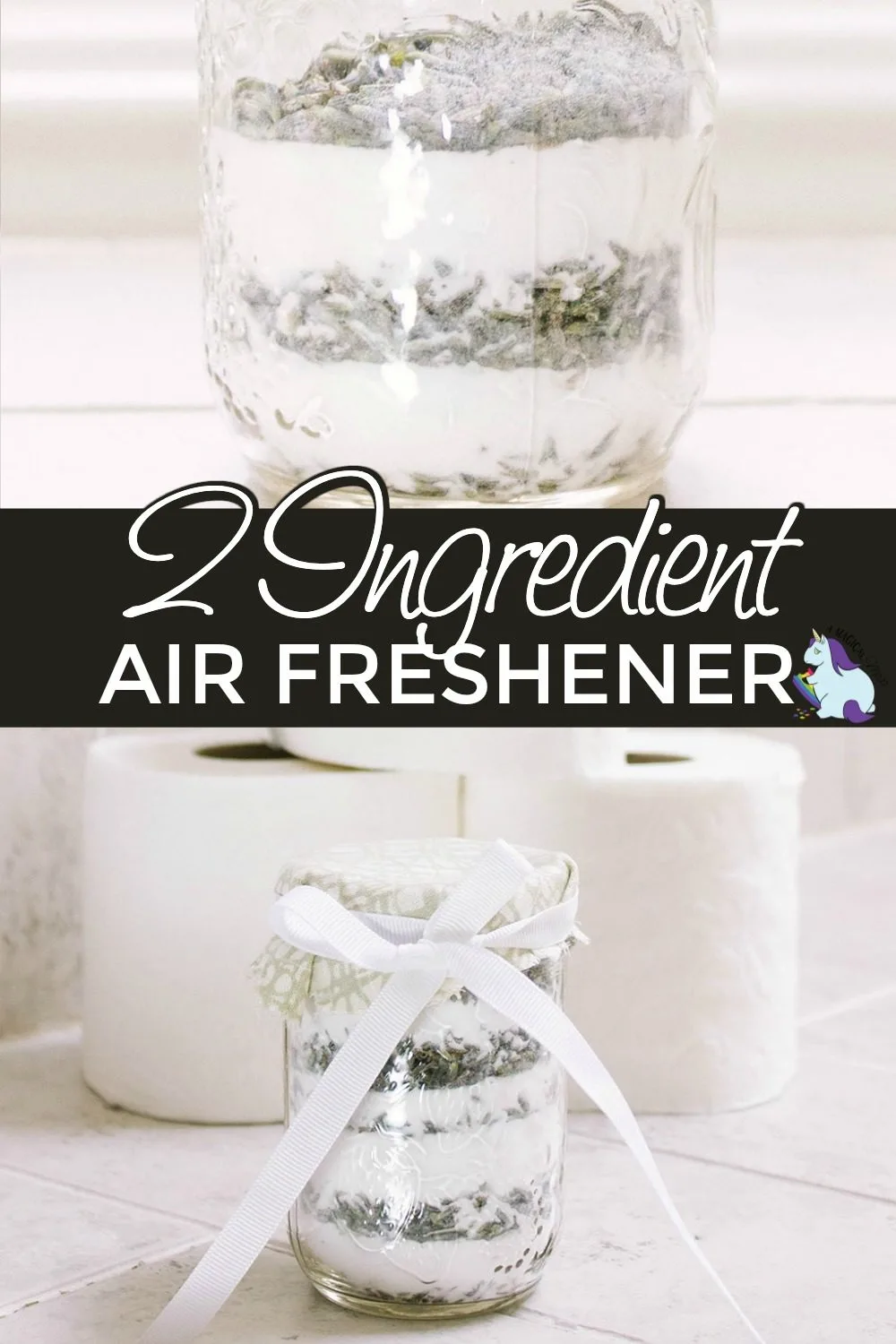 Jar of dried lavender and baking soda for a DIY air freshener.