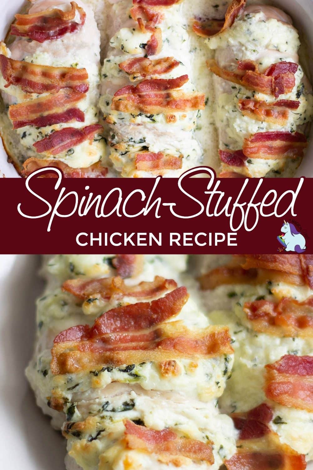 Chicken stuffed with bacon and spinach.