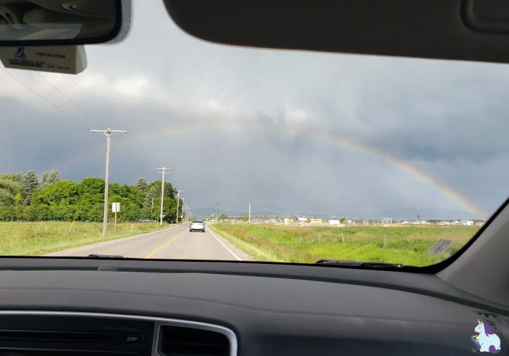 Rainbow in a gray sky in Montana. 