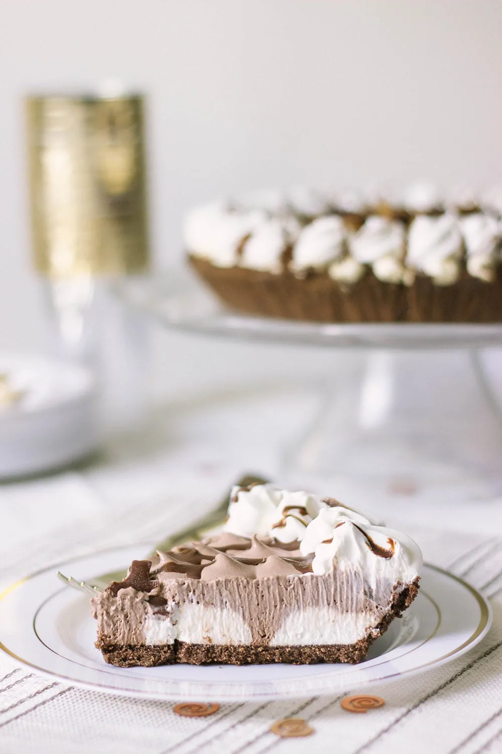 Chocolate pie sliced.