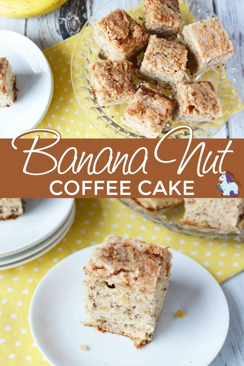 Slices of banana nut coffee cake on a plate.